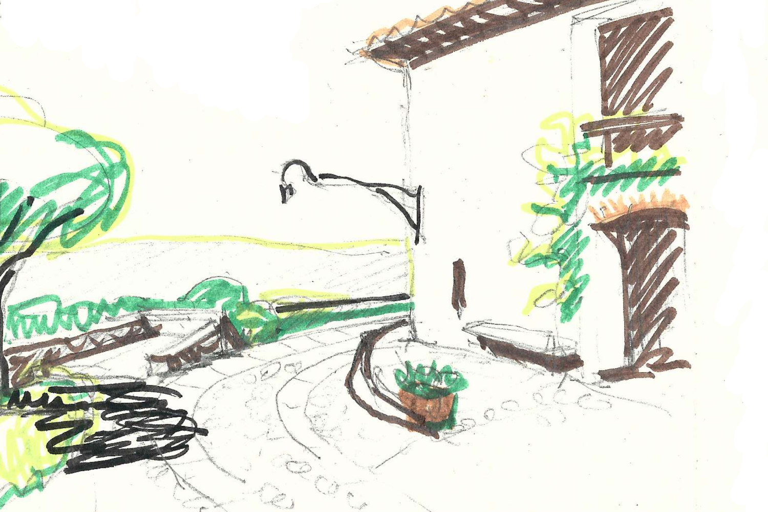 Dessin de la route menant à la cascina